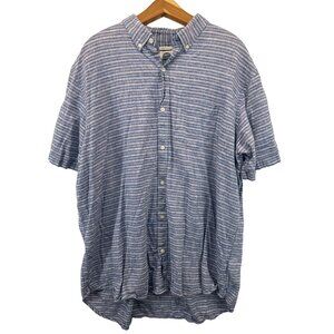 Old Navy Mens Button Shirt Sz XXL Linen Blue Striped Classic Outdoorsy Beachy